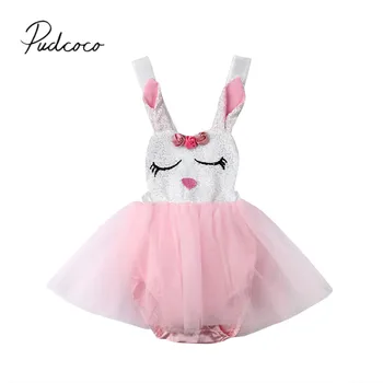 2019 Visiškai Naujas Kūdikiams, Vaikams, Kūdikių Mergaitės Velykų Romper Suknelė China Triušis Spausdinti Nėrinių Kratinys Be Rankovių Jumpsuits Bunny Dress