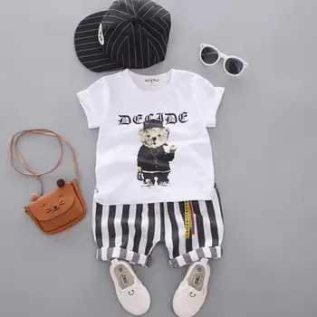 2020 Kūdikių Vasaros Drabužių Vaikams, Vaikiška Berniukas trumpomis rankovėmis Spausdinti lokys t-marškinėliai, kelnės Mados Kūdikių Drabužiai Nustatyti Tracksuit rinkinys