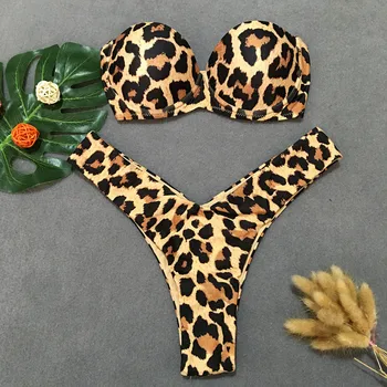 2020 Nauja Seksuali Bikini Moterims Maudymosi Kostiumėlį Aukštos Sumažinti Maudymosi Kostiumėliai, Paminkštintas Maudymosi Kostiumėlį, Leopardas Spausdinti Paplūdimio Maudymosi Kostiumą Plaukimo Kostiumas