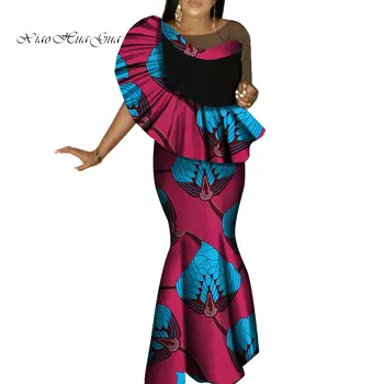 2020 Naują Afrikos ankara Spausdinimas O Kaklo Sexy Ilga Undinė Suknelės Moterims Afrikos heidi bazin Riche Plius Dydis Moterų Suknelės, wy5904