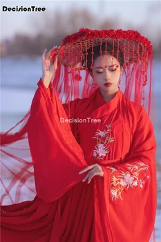 2021 kinų stiliaus raudona hanfu kostiumai, suknelės moteris etape dėvėti liaudies šokių skraiste hanfu tango kostiumas gėlių siuvinėjimas hanfu suknelė