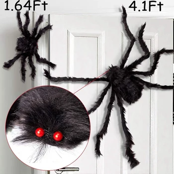 2VNT Netikrą Giant Spider Helovinas Dekoracijas Juoda - Lauko Kiemas Haunted House Šalis Dekoro Prekių(4.1 Ft + 1.64 Pėdų)