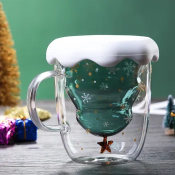 300ML Kalėdų puodelis Kūrybos stiklo puodelis Kalėdų Eglutė Žvaigždučių Taurės Aukštai Temperatūrai Atsparus Puodelis Dvigubo Sluoksnio Vandens Puodeliai Kalėdos Dovanas