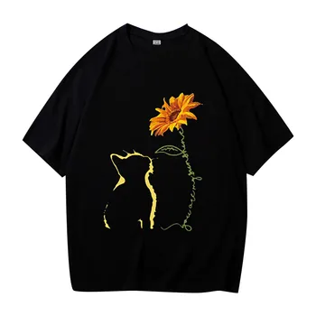 40# Marškinėlius Moterų Mados Spausdinti Harajuku Turas Trumpas Rankovės Katė Spausdinti Atsitiktinis Palaidų T-shirt Viršuje Spausdinimo Raundo Kaklo trumpomis Rankovėmis