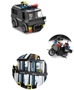 6512 Suderinama su Policijos stotis SWAT Hotel De Police lėlės Karinės Serijos 3D Modelio blokai miestas Berniukas Žaislas pomėgius