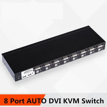 8 Port AUTO DVI KVM Switch su Garsu, USB Pelė ir Klaviatūra, Auto Switch Hotkey 4 VNT 1 Monitoriai