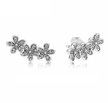 925 Sterling Silver pandora Auskarai Apakinti Daisy Grupes Su Krištolo Auskarai Smeigės Moterų Vestuvių Dovana Fine Jewelry