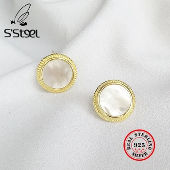 925 Sterlingas Sidabro Shell Perlų Auskarai Aukso Stud Brincos Minimalistinio Boucle D ' oreille Femme 2019 Moterys, Priedai Papuošalų