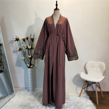 Atidaryti Abaja Kimono Kaftan Dubajaus Musulmonų Megztinis Suknelė, Hijab Abayas Moterų Apdaras Musulman Femme Caftan Marocain Islamo Apranga