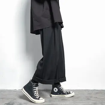 Atsitiktinis Kelnės Kietas Paprasta Plati Koja Kelnės Mens korėjos Stiliaus Prarasti Visas rungtynes, Harajuku, Pilnas-ilgis Prašmatnus Madinga Retro Streetwear