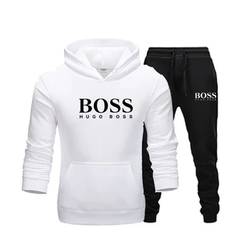 Atsitiktinis sportinę GERAI BOSS vyriški 2 dalių gobtuvu palaidinukė rudenį vyrų drabužiai puloveris hoodie kelnės tiktų spausdinti sportinę aprangą