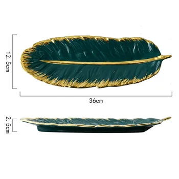 Auksu Keramikos Plokštelės Tamsiai žalių Plunksnų Bananų Lapų Formos Plokštės Užkandis Saugojimo Dėklas TN99