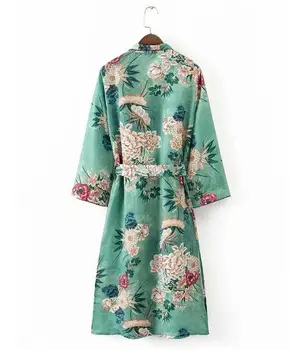 BOHO Etninės Gėlių Spausdinti su varčias Kimono Marškinėliai Retro Tvarstis Cardigan Palaidinė Viršūnes blusas chemise femme blusa Atostogų