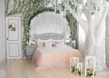 Capisco Vestuvių fotografijos fone gėlių boudoir lova medžio kambario fonas photobooth photocall spausdinta reklama
