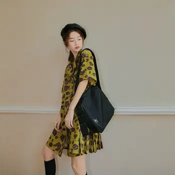 Cheerart Prarasti Linija Vintage Suknelė Moterims Atvartas Vasaros Trumpomis Rankovėmis Mini Suknelė Atgal Plisuotos Korėjos Stiliaus Suknelė
