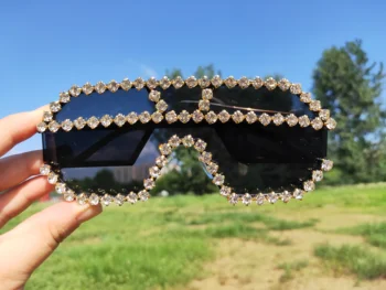 Crystal Akiniai nuo saulės moterims prekės ženklo dizaineris prabanga kalnų krištolas geometrinių raštų metalo negabaritinių saulės akiniai vyrų gradientas objektyvas cool