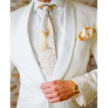 Custom vyriški Kostiumai Stiliaus balta Groomsmen Skara Atvartas Jaunikis Tuxedos Vyrų Kostiumai, Vestuvių Geriausią Vyro Švarkas 2 Dalių(Švarkas+Kelnės)