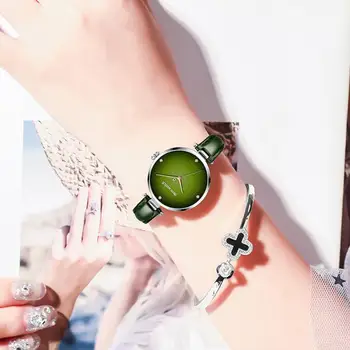 DOM Moterų Laikrodžiai Žvaigždėtą Žalia Dial Reloj Mujer Ponios Laikrodis Itin plonas Odinis Dirželis Kvarcas Montre Femme Dovanų G-1292L-3M