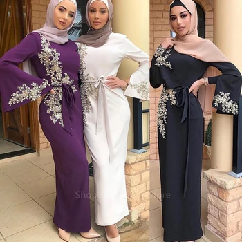 Eid Mabarak Musulmonų Mados Abaja Suknelė Moterų Nėriniai Duobute Islamo Drabužių Dubajus Marocain Bandaga Hijab Caftan Turkija Vestidos