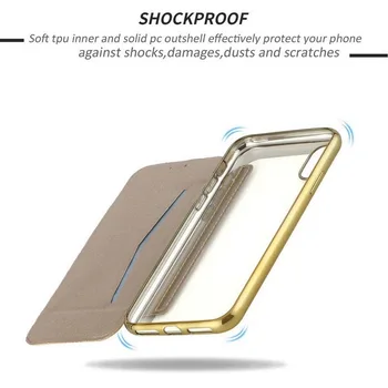 Electroplated Knygos Flip Case For iPhone 12 11 Pro Max X XR XS Max 5 5S SE 6 6s 7 8 Plus Slim Odos Kortelės Lizdas Stovėti Aišku, Padengti