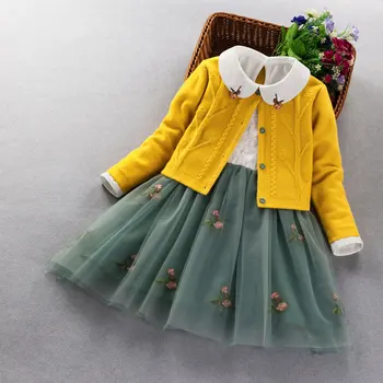 Elegantiškas Mergaičių drabužių nustatyti naujų 2020 m. pavasarį, rudenį, Vaikai princesė kailis+suknelė 2vnt kostiumas mergina šalies vaikų drabužiai 3 5 8 9Year