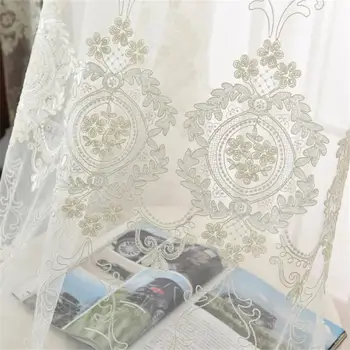 Europos stiliaus Prabangūs turkijos Amatų Balta Siuvinėjimo Nėriniais, Skaidrus Tiulis Užuolaidų, Miegamojo Kambarį Apdaila MY136#5