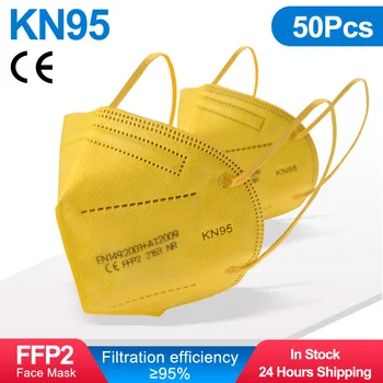 FFP2 50pcs Geltona KN95 Veido Kaukės 95% Filteration 5 sluoksnių Mascarillas Kvėpavimo Saugos Apsaugos neaustinių Mondmaskers Tapaboca