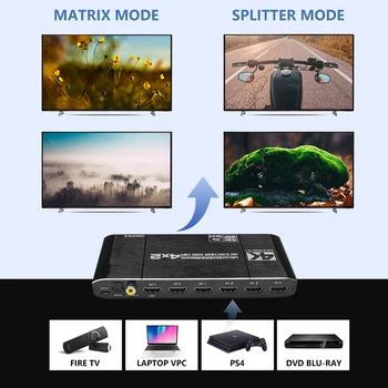 HDMI 2.0 Matricos 4X2 su garso optial toslink HDR ARC HDMI 4X2 matrix Switcher Splitter 4K/60Hz HDMI 2 iš 4