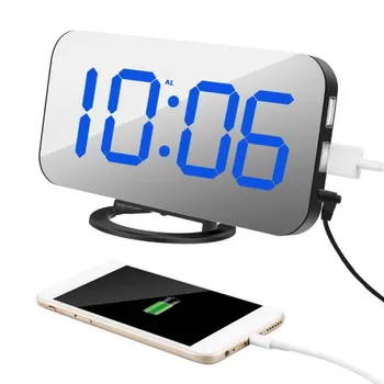 Ipad Telefono Įkrovimas USB Žadintuvas, Skaitmeninis Laikrodis, su Dideliais, Lengvai Skaitoma LED Ekranas Diming Režimas Atidėjimo Funkcija, Veidrodžio Paviršiaus