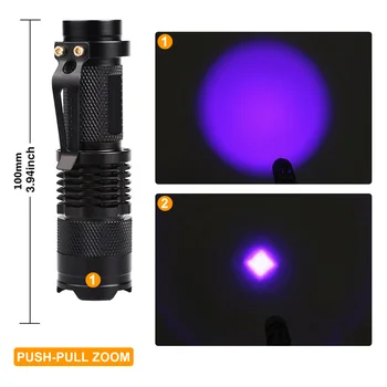 Juodas UV Šviesos, Ultravioletinių spindulių Žibintuvėlis Žibintuvėlis Šviesos Žibinto Zoom Žibintas 395nm Vertus Lempos Augintinio Šlapimo Dėmes Detektorius Skorpionas Medžioklė