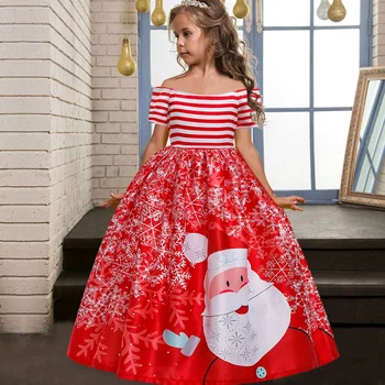 Kalėdų Santa Claus Merginos Spausdinti Ilgos Suknelės Kūdikių temą Šalies Drabužiai Princesė Suknelės Karnavalas Kostiumas 4-14 Metų Paaugliams