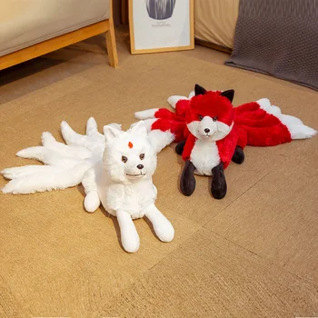 Karšto Mielas Minkštas Baltas Raudonas Devynių Uodegų Lapė Pliušiniai Žaislai Iškamšos, Devyni-Tailed Fox Kyuubi Kitsune Lėlės Kūrybos Dovanos Mergaitėms
