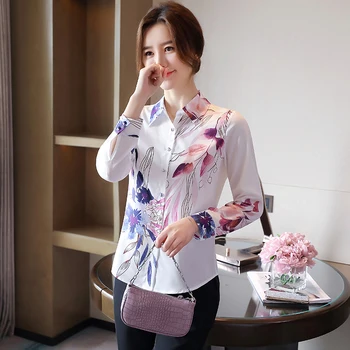 Korėjos Moterys Marškinėliai Moterims Ilgomis Rankovėmis Marškinėliai Office Lady Spausdinti Marškinėliai Topai Plius Dydis Moteris, Balti Marškiniai Gėlių Marškinėliai Moteris, Palaidinukės