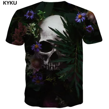 KYKU Prekės Kaukolė marškinėliai Vyrams Psichodelinio Anime Drabužių, Gėlių, T-marškinėliai 3d Street Tshirts Atsitiktinis Harajuku Juokinga T shirts