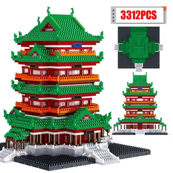 Kūrėjas Garsaus Architektūros Mini Plytų Miesto Diamond Tengwang Pavilion Yueyang Bokštas Modelio Blokai Žaislas Vaikams