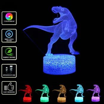 LED Dinozaurų Lempos Vaikų Miegamasis 3D Apšviesti Lempa Optinio Stalo Naktį Šviesa, Su 7 Spalvų Keitimas Kūrybos Naktiniai Žibintai