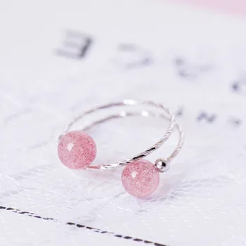 LouLeur 925 sterlingas sidabro braškių kvarco žiedai rožinės mados mielas dvigubo sluoksnio aukščio, žiedai, moterų bauda papuošalai dovana