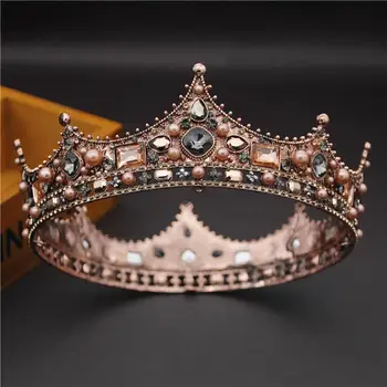 Madinga Perlai Turas Royal, Karaliaus Karūną Nuotakos Turas Diadem Karalienė Prom Kristalų Baroko Galvos Papuošalai, Vestuvių Plaukų Papuošalai