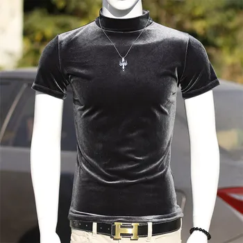 Mados korėjos stiliaus vyriški trumpomis rankovėmis Golfo veliūras, t-marškinėliai, Trišakiai,didelis dydis M-7XL Vasaros Hip-Hop sexy marškinėliai topai plius dydis