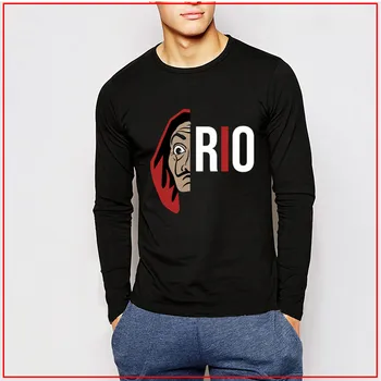 Mados La Casa de Papel rio t-shirt homme Kūrybinis dizainas vyrų harajuku hip-hop marškinėliai Namas Popieriaus ilgomis rankovėmis marškinėliai vyrams