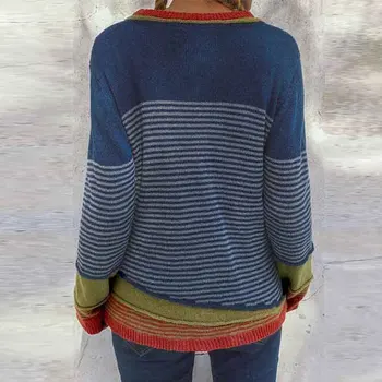 Mados Rudens Viršūnes Moterų Dryžuotas Megztiniai 2021 Atsitiktinis ilgomis Rankovėmis Blusas Moterų Mygtuką Trikotažas Puloveriai Plius Dydžio Tunika 5XL