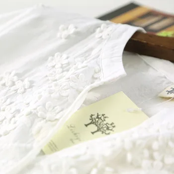 Mori Mergina Minkštos Medvilnės 3D Gėlių Siuvinėjimas Baltos Pasakos Marškinėliai Moterims Prarasti Atsitiktinis Palaidinė Marškinėliai Hipių Boho Traukti Femme Hiver, Paltai