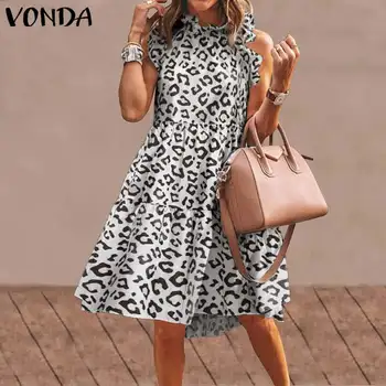 Moterų Leopard Print Suknelė Bohemijos Šalis Suknelės Susiėmę Sundress Paplūdimio Atostogų Vestidos 2021 VONDA Plius Dydis Drabužius, Moteris