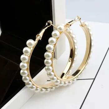 Moterų perlų, Aukso hoopas auskarai Stud Auskarai Moterims Brincos Pendientes Naują Atsitiktinis Didelis Aukso Ratas Pakabukas bižuterijos