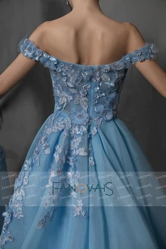 Mėlyna Off Peties Vakaro Suknelės Ilgio Su 3D Gėlės Prom Dresses 2019 vestidos de fiesta largos elegantes de gala