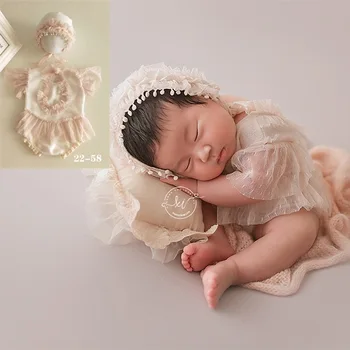 Naujagimio Fotografijos Rekvizitai Baby Girl Nėrinių Romper Bodysuits Komplektus Fotografijos Mergina Suknelė