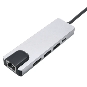 Naujas 5 in 1 USB-C Dokas Hub 12cm Adapteris, Black USB Tipo C PD/4K HDMI/Ethernet Tinklo Kelių Uostų Nešiojamas Konverteris Priedai