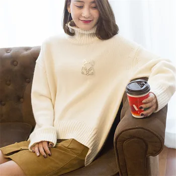 Naujas atvykimo grynas kašmyro storas mezgimas moterų mados golfo laisvas megztinis megztinis vientisų spalvų-M-XL