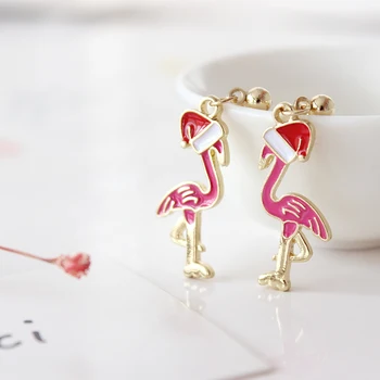 Nemokamas pristatymas 10 poros ir daug mados metalo emalio raudona santa hats flamingo auskarai moterims