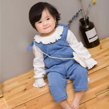 Pavasario Baby Girl Romper Kūdikių Kelnės Baby Džinsai, Diržas, Kelnės 0-1 Metų Amžiaus Korėjos Versija Chunqiu Kūdikių Medvilnės Kelnės